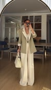 Haki Krem Geçişli Blazer Garnili Palazzo Takım Elbise 
