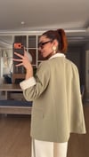 Haki Krem Geçişli Blazer Garnili Palazzo Takım Elbise 