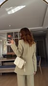Haki Şal Yaka Kruvaze  Gold Düğme Ceket Takım 