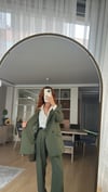 HAKİ YEŞİLİ PİLE DETAY PALAZZO PANTOLON  OVERSİZE  ASTARLI CEKET TAKIM ELBİSE 