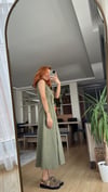 Haki Yıkamalı Keten Gabardin Kruvaze Elbise
