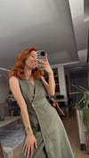 Haki Yıkamalı Keten Gabardin Kruvaze Elbise