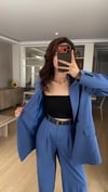 HAVACI MAVİ İNDİGO  PALAZZO PANTOLON  OVERSIZE ASTARLI CEKET TAKIM1