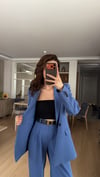 HAVACI MAVİ İNDİGO  PALAZZO PANTOLON  OVERSIZE ASTARLI CEKET TAKIM1