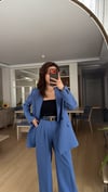 HAVACI MAVİ İNDİGO  PALAZZO PANTOLON  OVERSIZE ASTARLI CEKET TAKIM1