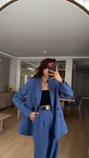 HAVACI MAVİ İNDİGO  PALAZZO PANTOLON  OVERSIZE ASTARLI CEKET TAKIM1