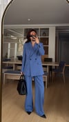 HAVACI MAVİ İNDİGO  PALAZZO PANTOLON  OVERSIZE ASTARLI CEKET TAKIM1