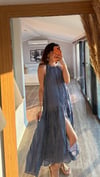 İndigo  Kırışık dokulu maxi elbise