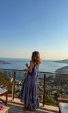 İndigo  Kırışık dokulu maxi elbise