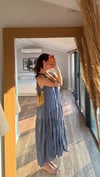 İndigo  Kırışık dokulu maxi elbise