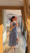 İndigo  Kırışık dokulu maxi elbise