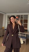 Kahve Belden Oturtma Gold Düğme Ceket Takım 