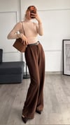 Kahve  Beli Lastikli Kemerli Bol Pantolon