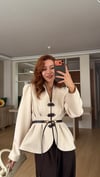 Kahve Çin Düğme Kemerli Takım 