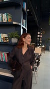 KAHVE  ÇİZGİLİ   OVERSIZE CEKET YELEKLİ PİLE DETAY PALAZZO OVERSİZE CEKET TAKIM ELBİSE1