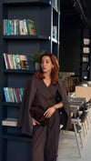 KAHVE  ÇİZGİLİ   OVERSIZE CEKET YELEKLİ PİLE DETAY PALAZZO OVERSİZE CEKET TAKIM ELBİSE1