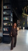KAHVE  ÇİZGİLİ   OVERSIZE CEKET YELEKLİ PİLE DETAY PALAZZO OVERSİZE CEKET TAKIM ELBİSE1