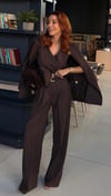 KAHVE  ÇİZGİLİ   OVERSIZE CEKET YELEKLİ PİLE DETAY PALAZZO OVERSİZE CEKET TAKIM ELBİSE1