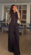 Kahve Gold Düğmeli  Yelek Pantolon Takım 