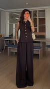 Kahve Gold Düğmeli  Yelek Pantolon Takım 