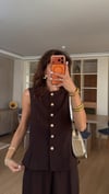 Kahve Gold Düğmeli  Yelek Pantolon Takım 