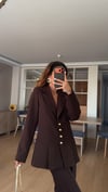 Kahve Hafif Belden Oturtma Top Gold Düğme Takım 