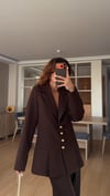 Kahve Hafif Belden Oturtma Top Gold Düğme Takım 