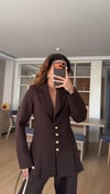 Kahve Hafif Belden Oturtma Top Gold Düğme Takım 