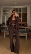 Kahve Kısa Trençkot Kemerli Pantolon Takım 
