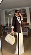 Kahve  Krem Geçişli Blazer Garnili Palazzo Takım Elbise 