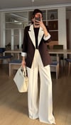Kahve  Krem Geçişli Blazer Garnili Palazzo Takım Elbise 