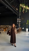 Kahve Uzun Elbise Astarlı Blazer Ceket Takım 