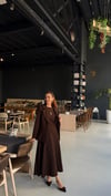 Kahve Uzun Elbise Astarlı Blazer Ceket Takım 