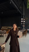 Kahve Uzun Elbise Astarlı Blazer Ceket Takım 