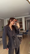 Kahve  Vatkalı Ceket Bel Lastikli Tensel  Takım 