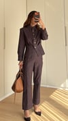 Kahve Vatkalı Çıtçıtlı  Ceket Pantolon Denim Takım