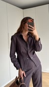 Kahve Vatkalı Çıtçıtlı  Ceket Pantolon Denim Takım
