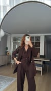 KAHVE YELEKLİ  PALAZZO OVERSİZE CEKET TAKIM ELBİSE1 