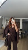 KAHVE YELEKLİ  PALAZZO OVERSİZE CEKET TAKIM ELBİSE1 