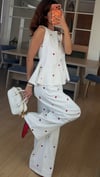Kalp Desen İşlemeli Jean Yelek Takım 