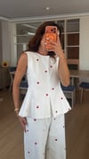 Kalp Desen İşlemeli Jean Yelek Takım 