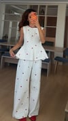 Kalp Desen İşlemeli Jean Yelek Takım 