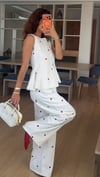 Kalp Desen İşlemeli Jean Yelek Takım 
