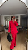 KIRMIZI PALAZZO PANTOLON  OVERSIZE ASTARLI CEKET TAKIM1