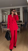 KIRMIZI PALAZZO PANTOLON  OVERSIZE ASTARLI CEKET TAKIM1