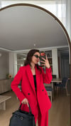 KIRMIZI PALAZZO PANTOLON  OVERSIZE ASTARLI CEKET TAKIM1