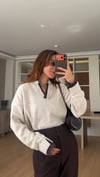 Krem Henley Yaka Yün Karışım Düğmeli Triko  