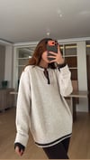 Krem Henley Yaka Yün Karışım Düğmeli Triko  