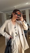 KUM BEJ YELEKLİ PİLE DETAY PALAZZO OVERSİZE CEKET TAKIM ELBİSE 