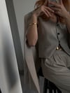 KUM BEJ YELEKLİ PİLE DETAY PALAZZO OVERSİZE CEKET TAKIM ELBİSE 